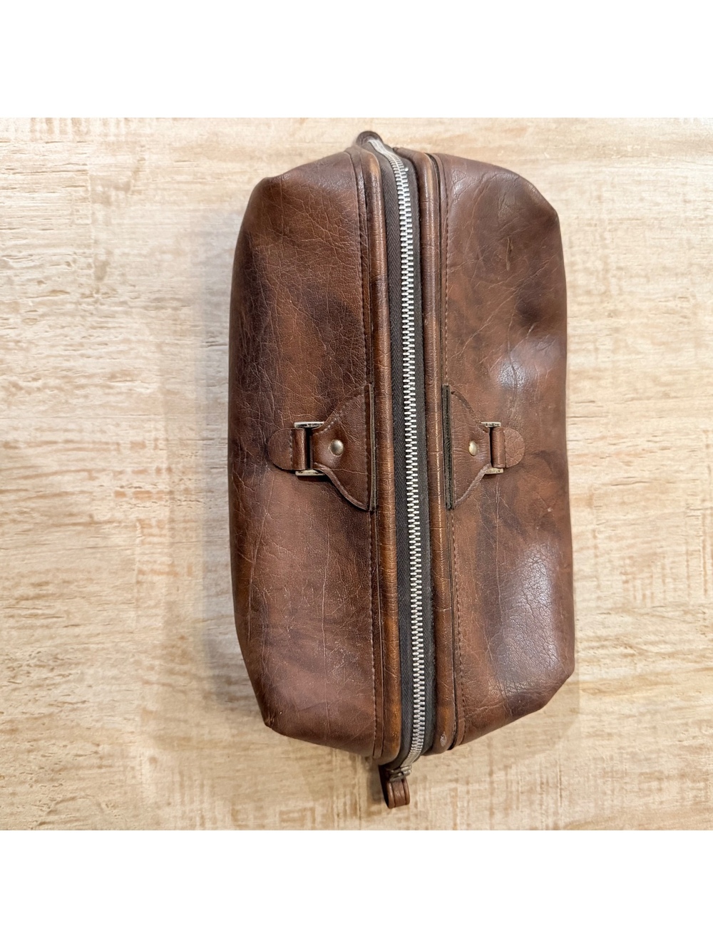 Vintage AMITY Brown Leather Dopp Kit Toiletry Travel Shaving Bag Serval USA Zip